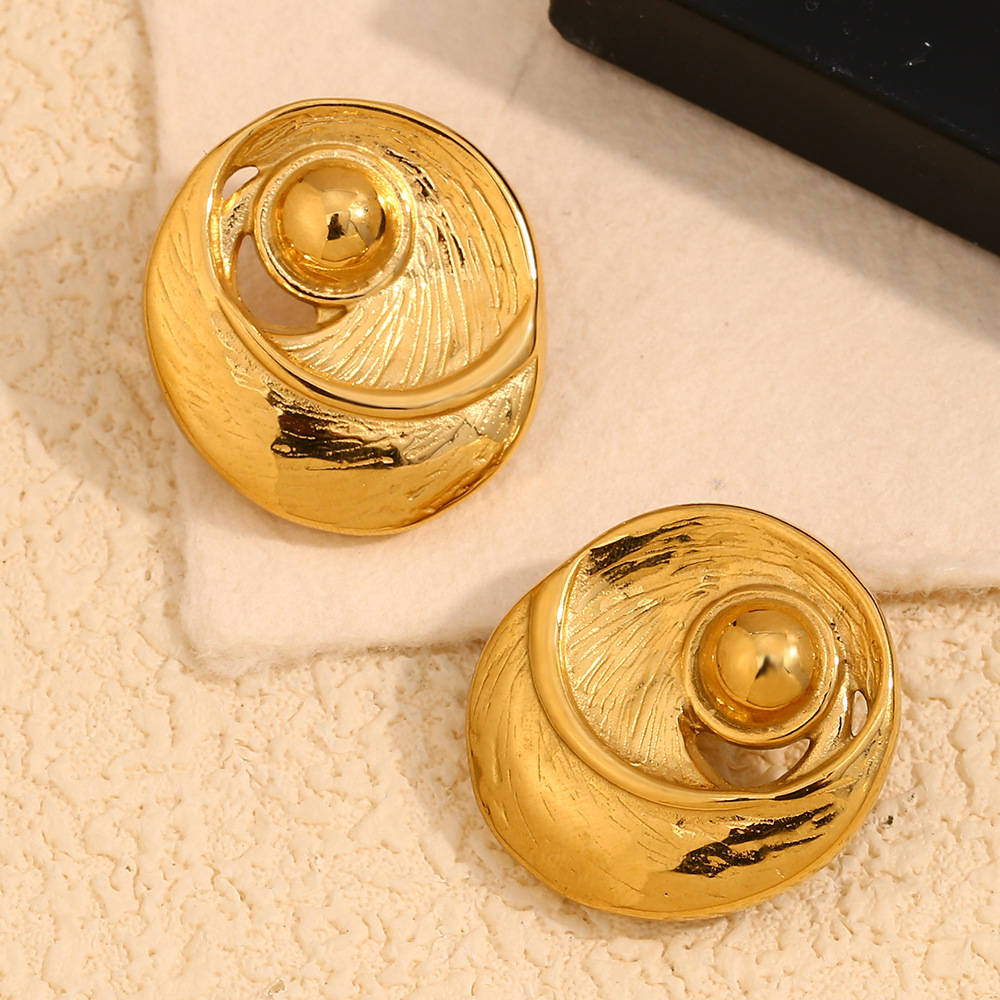 Boucles D'Oreilles Puces Pour Femme, Style Rétro Géométrique Classique, En Acier Inoxydable Étanche, Couleur Or (1 Paire). h5Image3