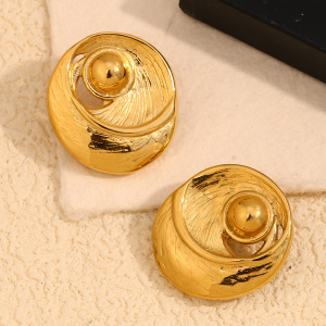 Boucles D'Oreilles Puces Pour Femme, Style Rétro Géométrique Classique, En Acier Inoxydable Étanche, Couleur Or (1 Paire). h5 Image3