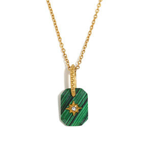 Collier Pendentif Femme Rétro Quadrilatéral En Acier Inoxydable Étanche Couleur Or (1 Pièce) h5 