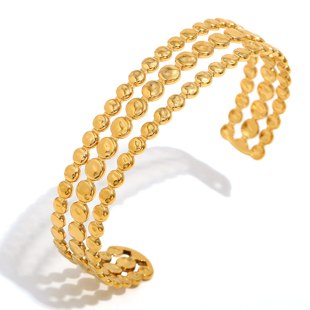 Bracelet Jonc Femme Style Rétro Géométrique Simple, En Acier Inoxydable, Couleur Or, Étanche (1 Pièce)