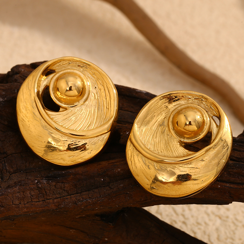 Boucles D'Oreilles Puces Pour Femme, Style Rétro Géométrique Classique, En Acier Inoxydable Étanche, Couleur Or (1 Paire). Image2
