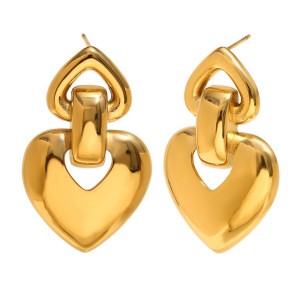 Boucles D'Oreilles Pendantes Pour Femme, Collection Romantique, En Forme De Cœur, En Acier Inoxydable Étanche, Couleur Or (1 Paire). h5 