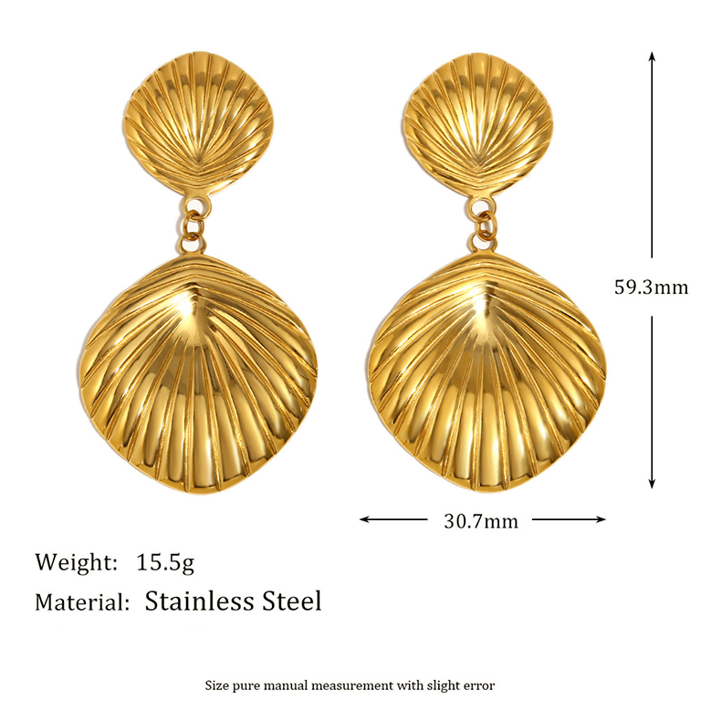 Boucles D'Oreilles Pendantes Pour Femme, En Acier Inoxydable Doré, Motif Tortue Naturelle, Imperméables, Collection Luxe (1 Paire)