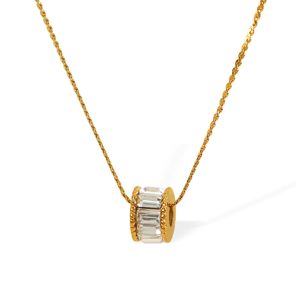 Collier Pendentif Femme Élégant, Classique, Rond, En Acier Inoxydable, Étanche, Couleur Or, À Porter Au Quotidien (1 Pièce) 