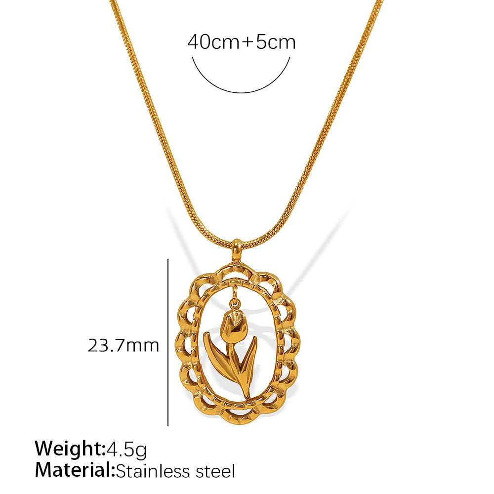 Collier Pendentif Élégant Pour Femme, En Forme De Tulipe, En Acier Inoxydable Étanche, Couleur Or, À Porter Au Quotidien (1 Pièce) 