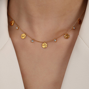 Collier Pendentif Femme De Luxe, Forme Ronde, En Acier Inoxydable, Étanche, Couleur Or, 1 Pièce. h5 Image4