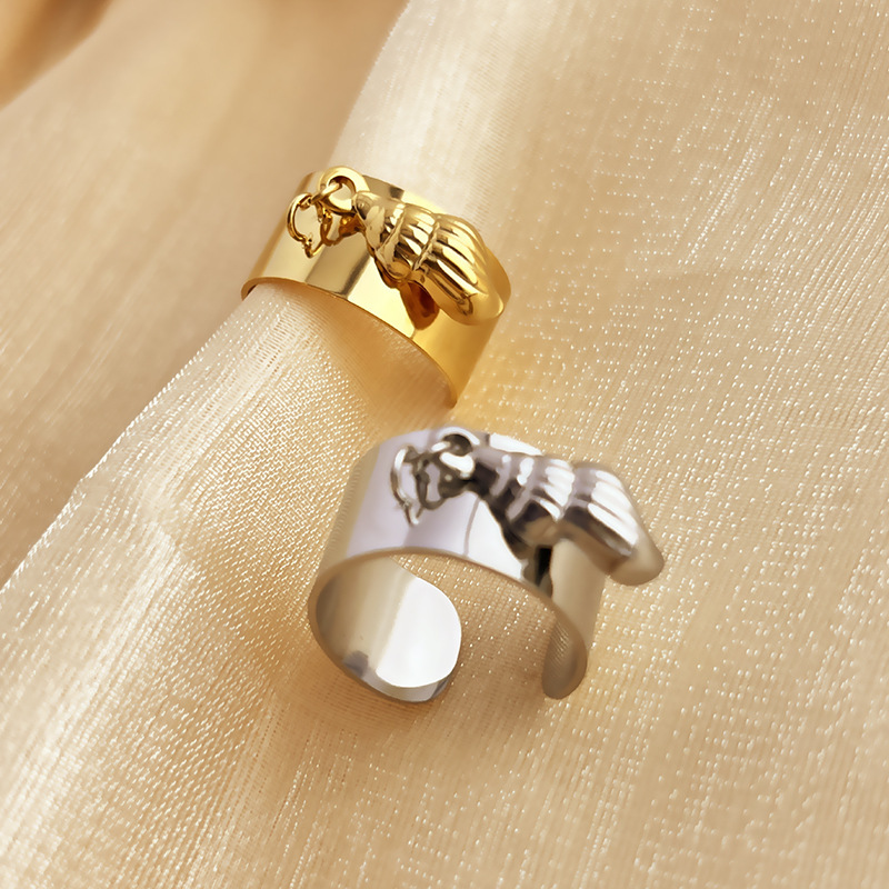 Bague Ajustable Pour Femme, Style Élégant, En Acier Inoxydable Doré, Ornée D'Un Coquillage. h5Image3