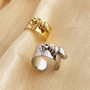 Bague Ajustable Pour Femme, Style Élégant, En Acier Inoxydable Doré, Ornée D'Un Coquillage. h5 Image3