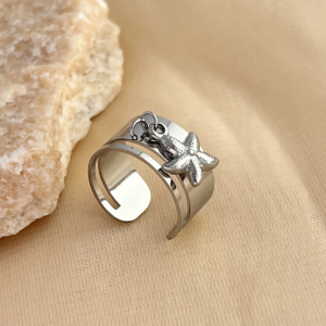 Bague Ajustable Pour Femme, Modèle Étoile De Mer Chic, En Acier Inoxydable Étanche Couleur Or (1 Pièce), Collection Designable. h5 
