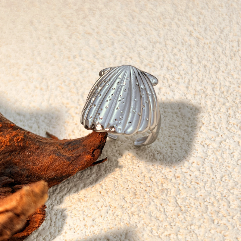 Bague Ajustable Pour Femme, En Acier Inoxydable Doré, Forme Coquillage, Étanche, Collection Designable Series (1 Pièce). 