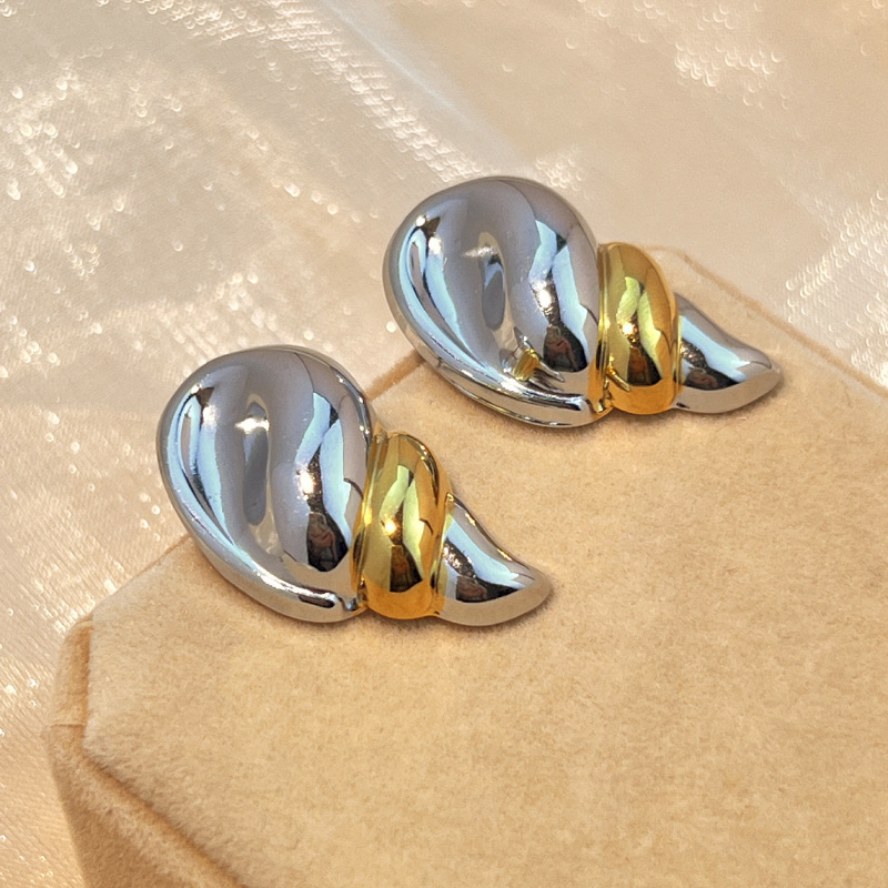 1 Paire De Boucles D'Oreilles Puces Pour Femme, Style Rétro Moderne, Forme Irrégulière, Acier Inoxydable, Étanches, Coloris Or Et Argent.