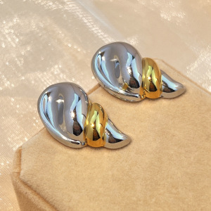 1 Paire De Boucles D'Oreilles Puces Pour Femme, Style Rétro Moderne, Forme Irrégulière, Acier Inoxydable, Étanches, Coloris Or Et Argent. h5