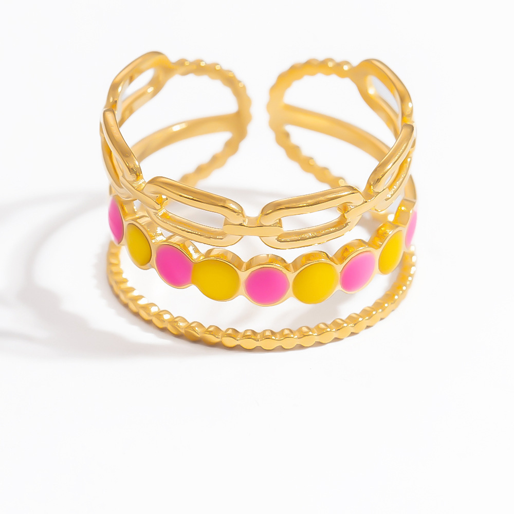 Bague Ajustable En Acier Inoxydable Couleur Or Pour Femme, Série Romantique, Motif Cœur De Vacances, 1 Pièce Image5