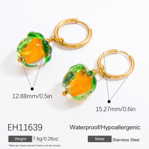 Boucles D'Oreilles Pendantes Pour Femme, Collection Délicate, En Verre Transparent, Motif Fruits, En Acier Inoxydable Étanche, Couleur Or (1 Paire). h5