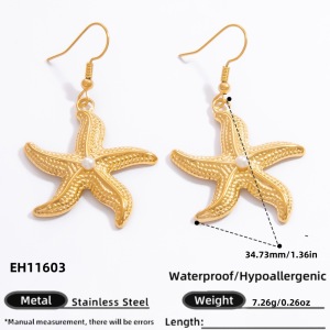 Boucles D'Oreilles Pendantes Pour Femme, Collection Romantique, Motif Étoile De Mer, En Acier Inoxydable Doré, Étanches, En Forme D'Étoile De Mer. 1 Paire h5 