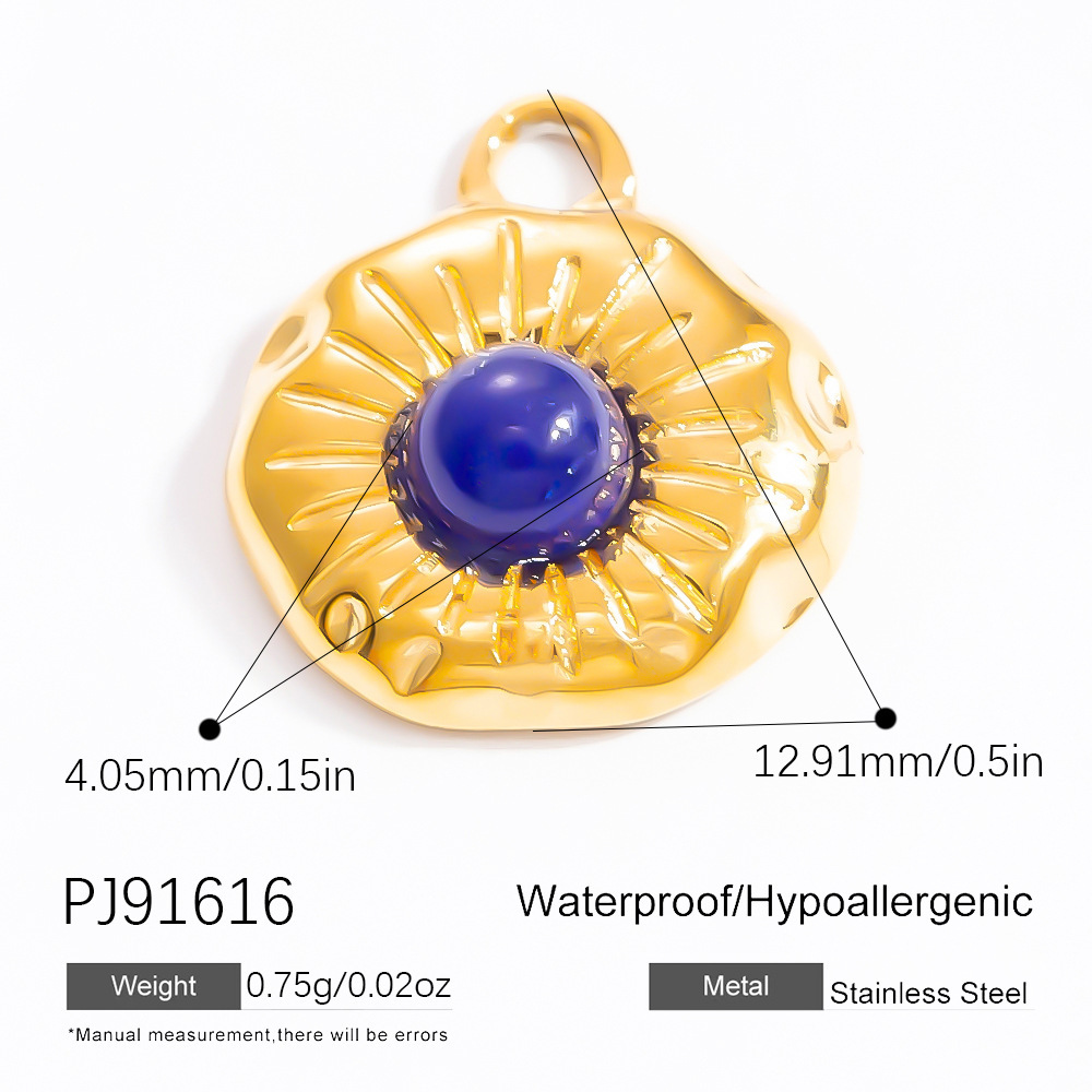 Pendentif Femme Fantaisie Rétro Œil Bleu Pierre Naturelle Acier Inoxydable Étanche Couleur Or (1 Pièce) 