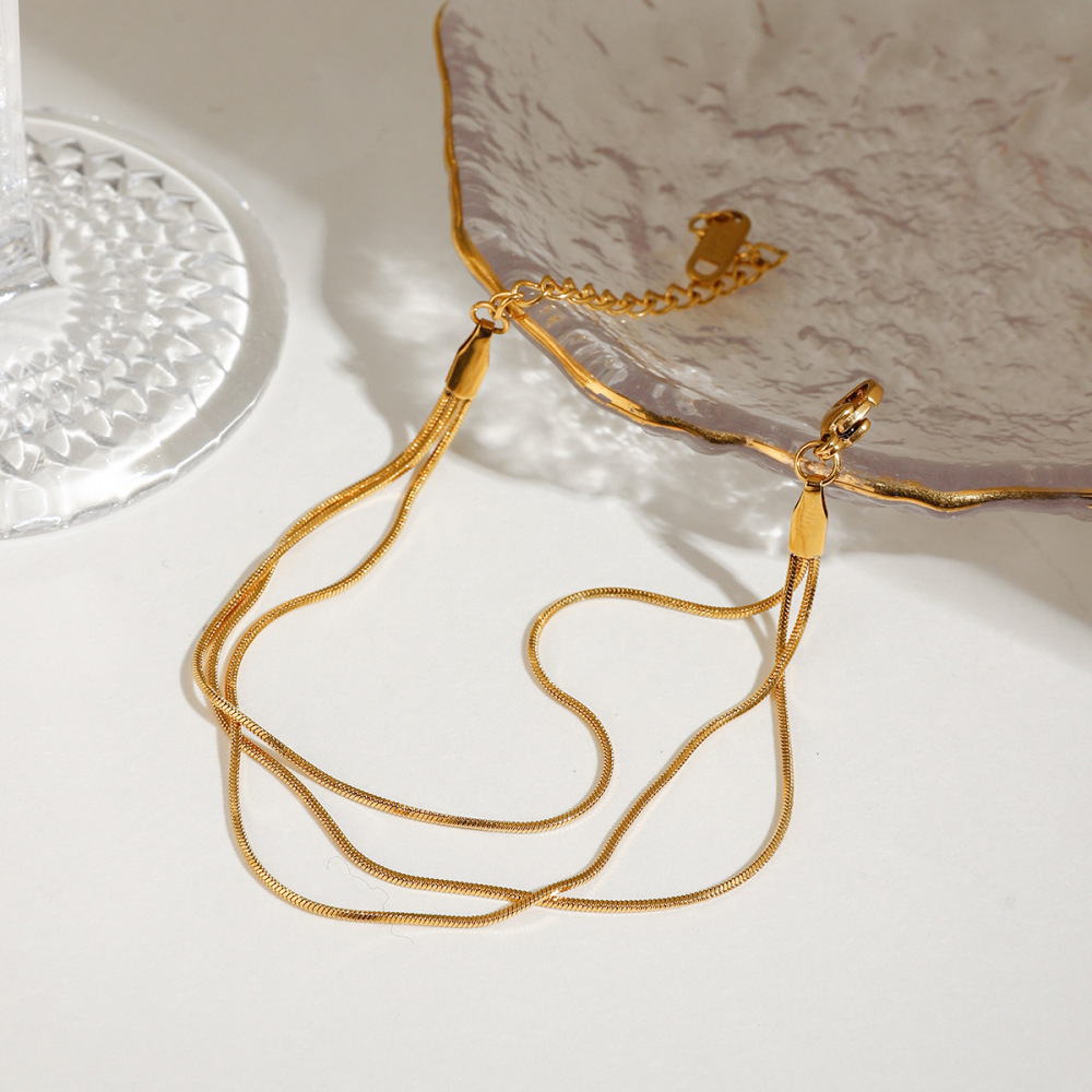 Bracelet Chaîne Femme Élégant, Ligne Délicate, En Acier Inoxydable, Étanche, Couleur Or (1 Pièce). Image6