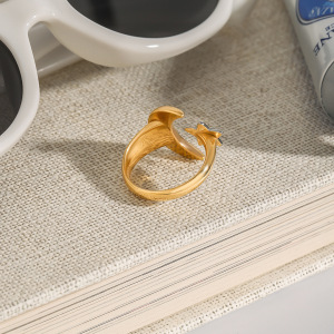 Bague Simple Pour Femme, Motif Lune Et Étoile, En Acier Inoxydable Étanche, Coloris Or Et Argent, Collection Classique. h5 Image3