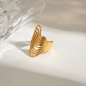 Bague Ajustable Pour Femme, Collection Minimaliste Chic, En Acier Inoxydable Étanche Couleur Or (1 Pièce). h5 Image2