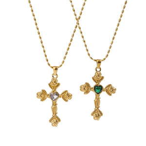 Collier Pendentif Femme En Acier Inoxydable Doré, Étanche, Avec Croix De Ross, Collection Luxueuse (1 Pièce) h5 Image4