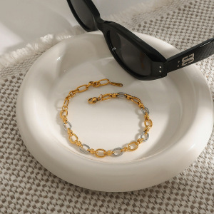 Bracelet Chaîne Femme Simple Series Streamline Rond En Acier Inoxydable Étanche, Coloris Or Et Argent (1 Pièce). h5 Image2