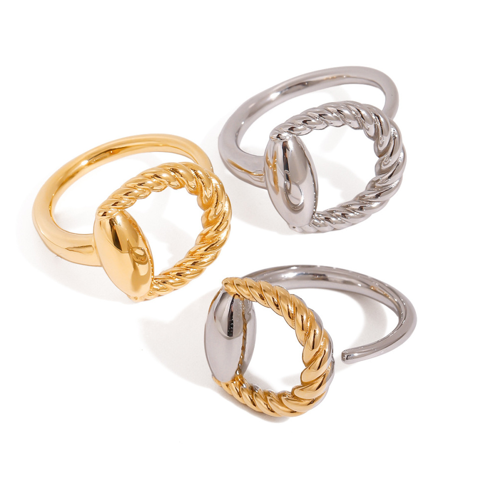Bague Simple Pour Femme, En Acier Inoxydable Tressé En Forme De D, Couleur Or, Étanche, 1 Pièce. Image5