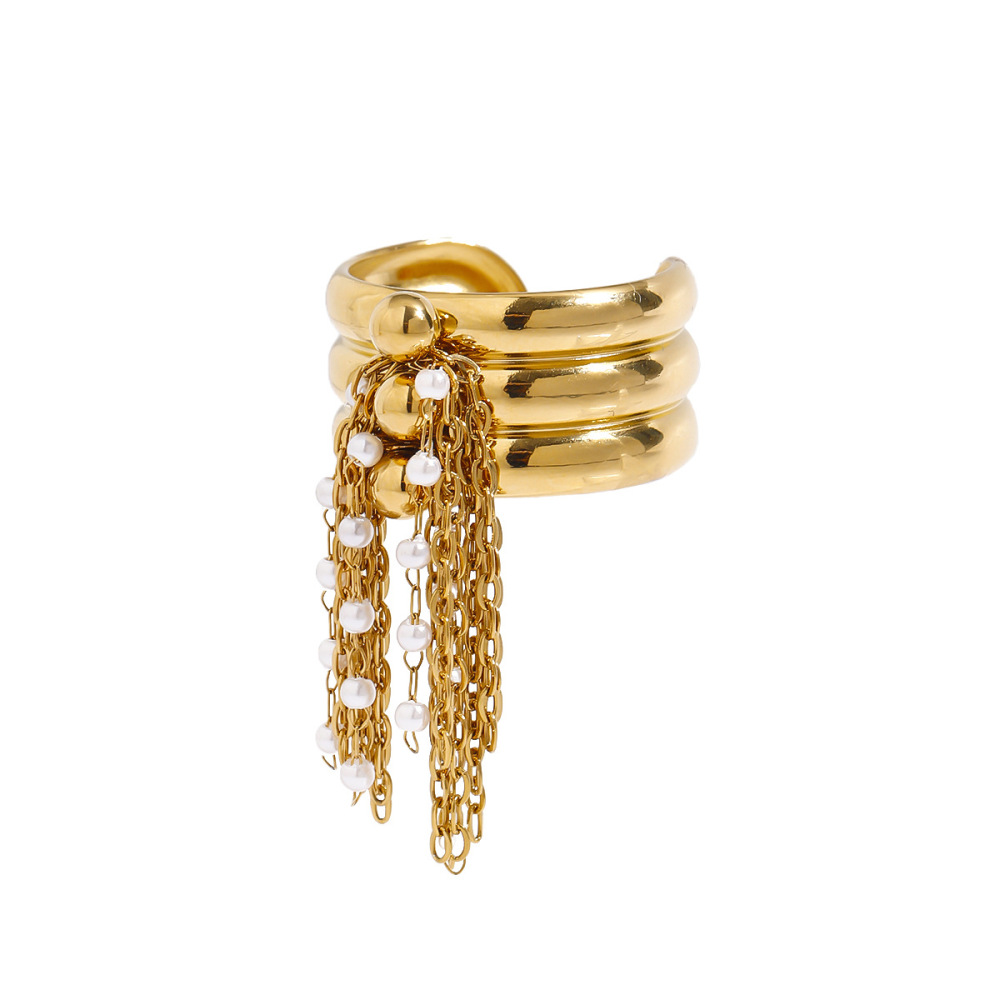 Bague Simple Pour Femme, En Acier Inoxydable Doré, Avec Pompon Décoratif (1 Pièce), Collection Classique. Image8