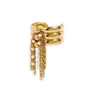 Bague Simple Pour Femme, En Acier Inoxydable Doré, Avec Pompon Décoratif (1 Pièce), Collection Classique. h5 Image8