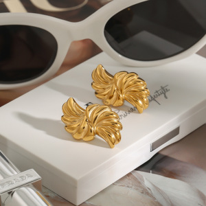 Boucles D'Oreilles Puces Pour Femme, Collection Classique, Style Irrégulier Et Épuré, En Acier Inoxydable Étanche, Couleur Or (1 Paire). h5 Image2