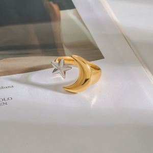 Bague Simple Pour Femme, Motif Lune Et Étoile, En Acier Inoxydable Étanche, Coloris Or Et Argent, Collection Classique. h5 Image7
