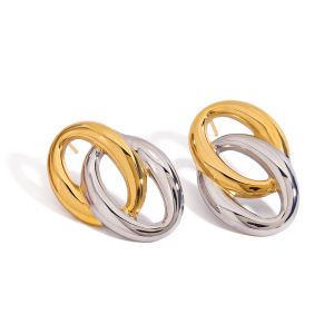 1 Paire De Boucles D'Oreilles Puces Pour Femme, Collection Exquisite, Double Couche, Rondes, En Acier Inoxydable Étanche, Couleur Or. h5 Image11