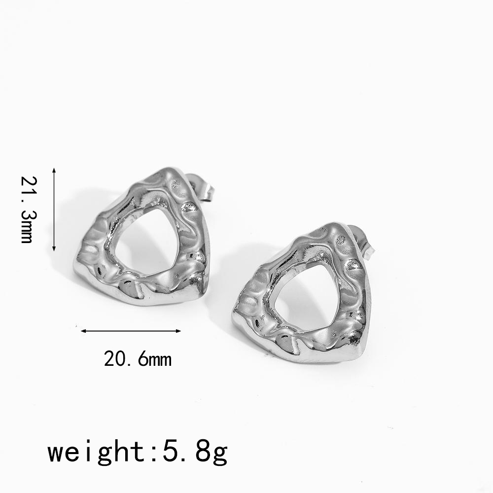 Boucles D'Oreilles Puces Pour Femme, Collection Designable Series, Style Rétro Triangulaire Martelé, En Acier Inoxydable Étanche, Couleur Or (1 Paire). Image9