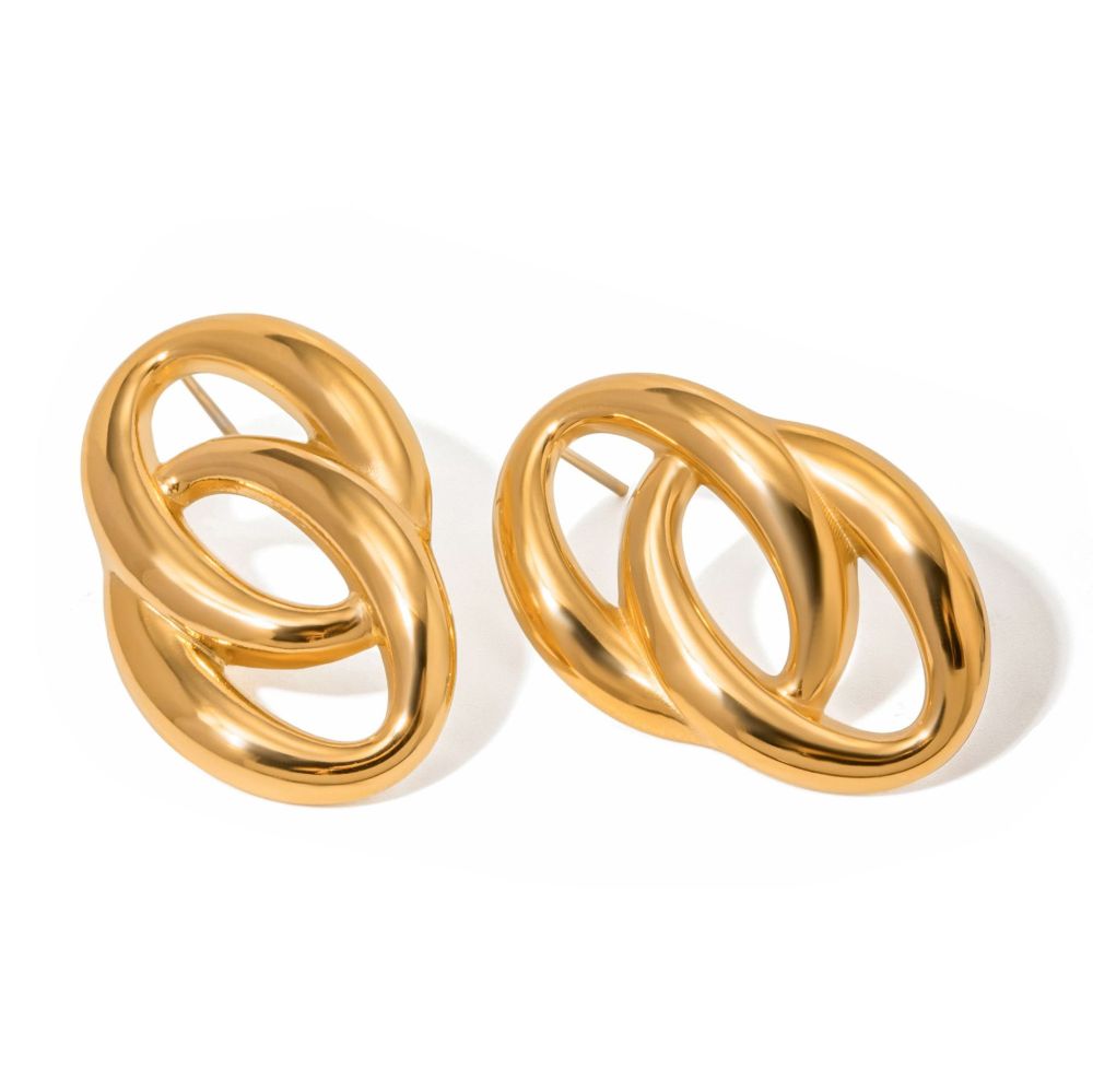 1 Paire De Boucles D'Oreilles Puces Pour Femme, Collection Exquisite, Double Couche, Rondes, En Acier Inoxydable Étanche, Couleur Or. h5Image12