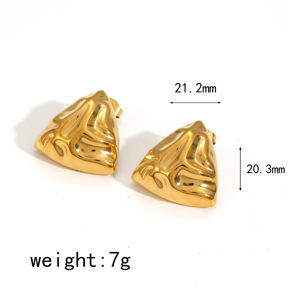 Boucles D'Oreilles Puces Pour Femme, Collection Designable Series, Style Rétro Triangulaire Martelé, En Acier Inoxydable Étanche, Couleur Or (1 Paire). Image6