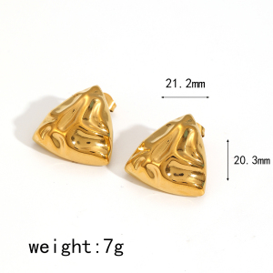 Boucles D'Oreilles Puces Pour Femme, Collection Designable Series, Style Rétro Triangulaire Martelé, En Acier Inoxydable Étanche, Couleur Or (1 Paire). h5 Image6