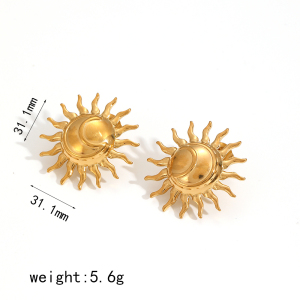 Ensemble De 1 Paire De Boucles D'Oreilles Pour Femme, Collection Charming Series, Délicates Boucles D'Oreilles En Forme De Soleil, En Acier Inoxydable Étanche, Couleur Or. h5 Image8