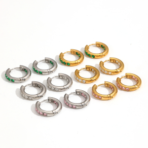 1 Paire De Boucles D'Oreilles Créoles Annulaires Brillantes En Acier Inoxydable Doré Étanche Avec Zircon, Série Polychrome h5 Image5