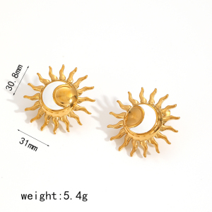 Ensemble De 1 Paire De Boucles D'Oreilles Pour Femme, Collection Charming Series, Délicates Boucles D'Oreilles En Forme De Soleil, En Acier Inoxydable Étanche, Couleur Or. h5 Image10