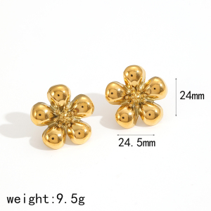 Ensemble De Boucles D'Oreilles Pour Femme, Collection Charming Series, En Forme De Fleur Chic, En Acier Inoxydable Étanche, Couleur Or. h5 Image5