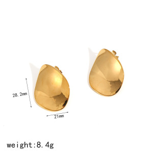 Boucles D'Oreilles Puces Pour Femme, Style Minimaliste, Ovale, En Acier Inoxydable, Étanches, Couleur Or (1 Paire). h5 Image5