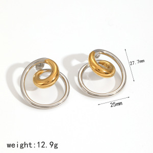 Boucles D'Oreilles Puces Pour Femme, Style Moderne, Forme Spirale Irrégulière, En Acier Inoxydable Doré, Étanches (1 Paire) h5 