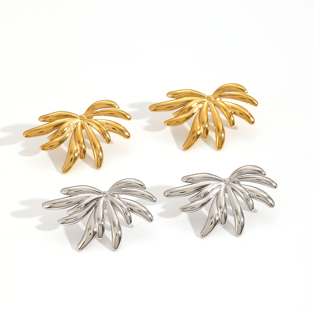 1 Paire De Boucles D'Oreilles Puces Pour Femme, Modèle « Feu D'Artifice Moderne » De La Série Particular, En Acier Inoxydable Étanche Couleur Or. Image4