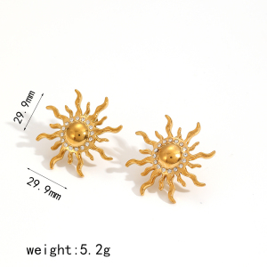 Ensemble De 1 Paire De Boucles D'Oreilles Pour Femme, Collection Charming Series, Délicates Boucles D'Oreilles En Forme De Soleil, En Acier Inoxydable Étanche, Couleur Or. h5 Image6