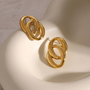 1 Paire De Boucles D'Oreilles Puces Pour Femme, Collection Exquisite, Double Couche, Rondes, En Acier Inoxydable Étanche, Couleur Or. h5 Image10