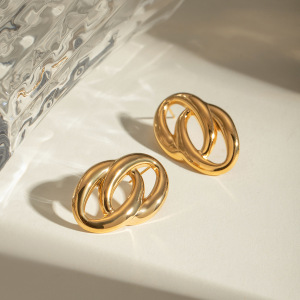 1 Paire De Boucles D'Oreilles Puces Pour Femme, Collection Exquisite, Double Couche, Rondes, En Acier Inoxydable Étanche, Couleur Or. h5 Image9