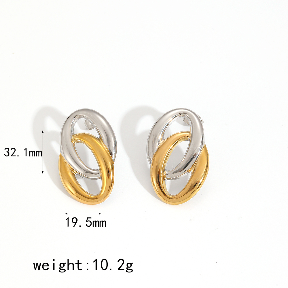 1 Paire De Boucles D'Oreilles Puces Pour Femme, Collection Exquisite, Double Couche, Rondes, En Acier Inoxydable Étanche, Couleur Or. Image6