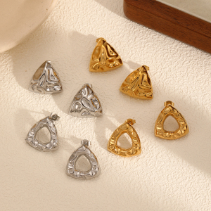 Boucles D'Oreilles Puces Pour Femme, Collection Designable Series, Style Rétro Triangulaire Martelé, En Acier Inoxydable Étanche, Couleur Or (1 Paire). h5 Image4