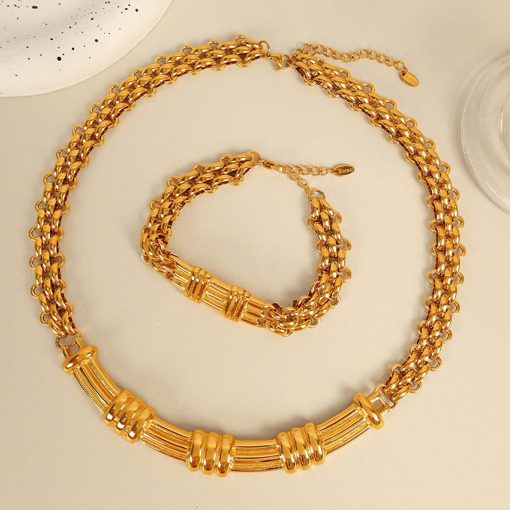 Collier Chaîne Classique En Acier Titane Couleur Or Pour Femme, Série Simple, 1 Pièce Image8