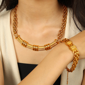 Collier Chaîne Classique En Acier Titane Couleur Or Pour Femme, Série Simple, 1 Pièce h5 Image5