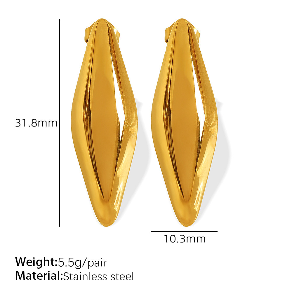1 Paire De Boucles D'Oreilles À Tige Géométriques Quotidiennes En Acier Titane Couleur Or Pour Femme, Série Simple 
